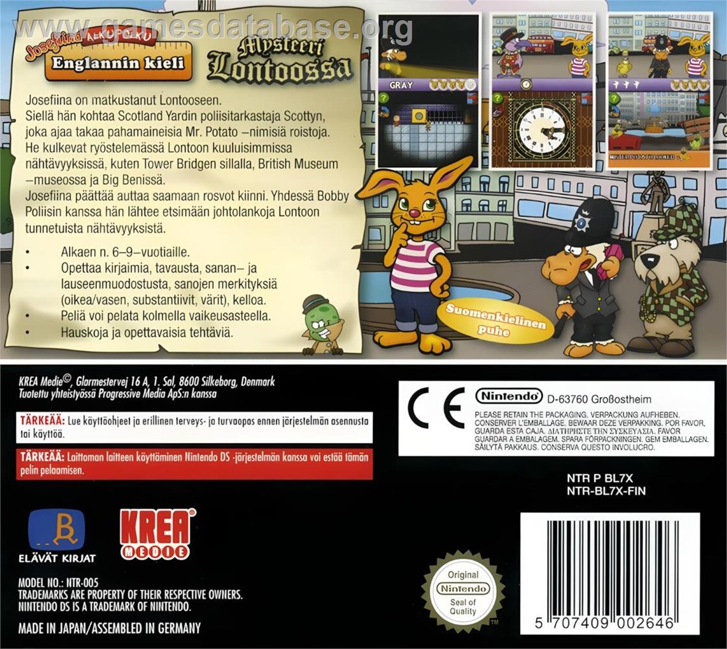 Josefiina Alkupolku: Englannin Kieli - Mysteeri Lontoossa - Nintendo DS - Artwork - Box Back